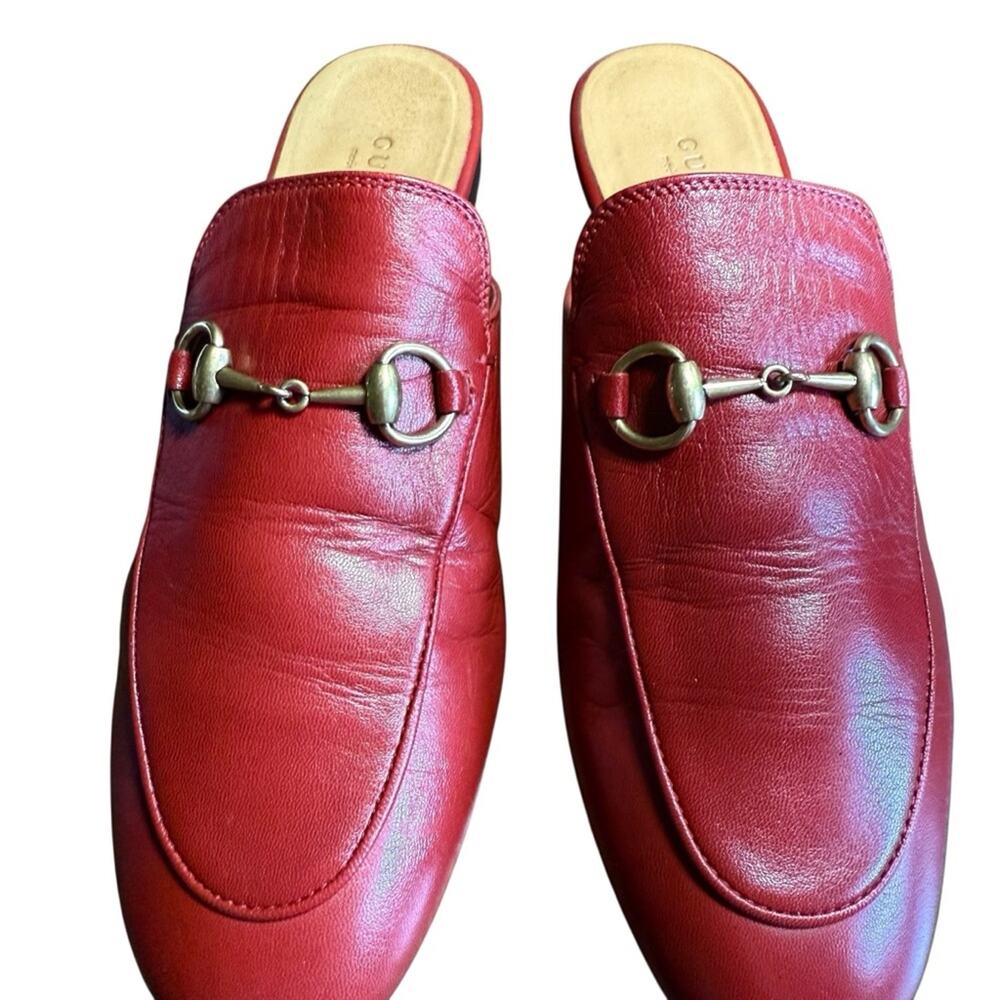 Gucci Princetown Red Leather Horsebit Slip On Iconic Mules Loafers EU 37 US 7 - Picture 4 of 14